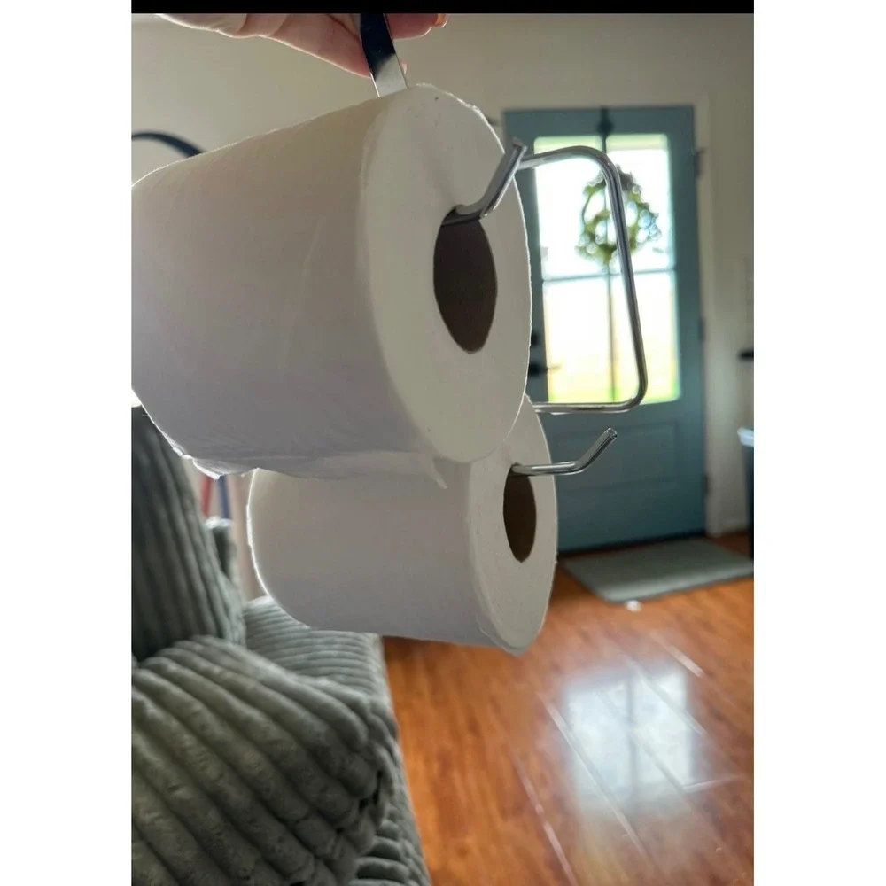 Chrome‎ Over the Door Toilet Paper Holder Organizer Double Roll Storage Hanger